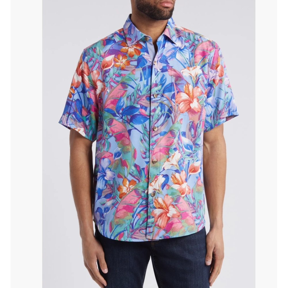 Tommy Bahama Bloomio 54 Floral Short Sleeve Camp 100% Silk Shirt Sz XXL